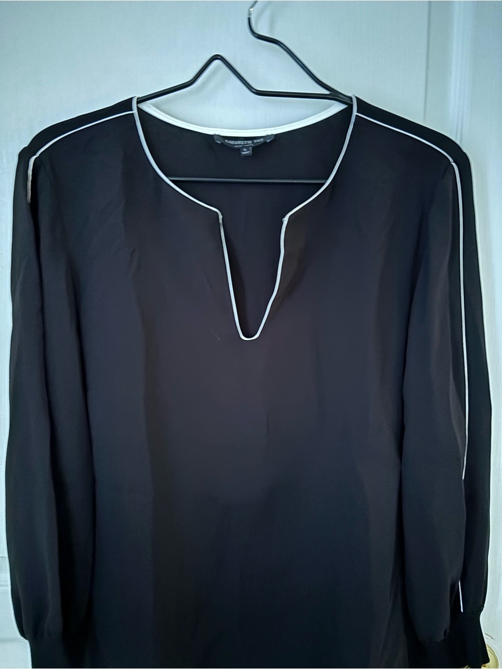 Lafayette 148 New York Black Long-Sleeve Shirt with White Piping